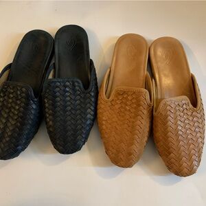 Olukai MI’I MII Mule Woven Leather Slide Brown Black Women’s Sandals Size 11